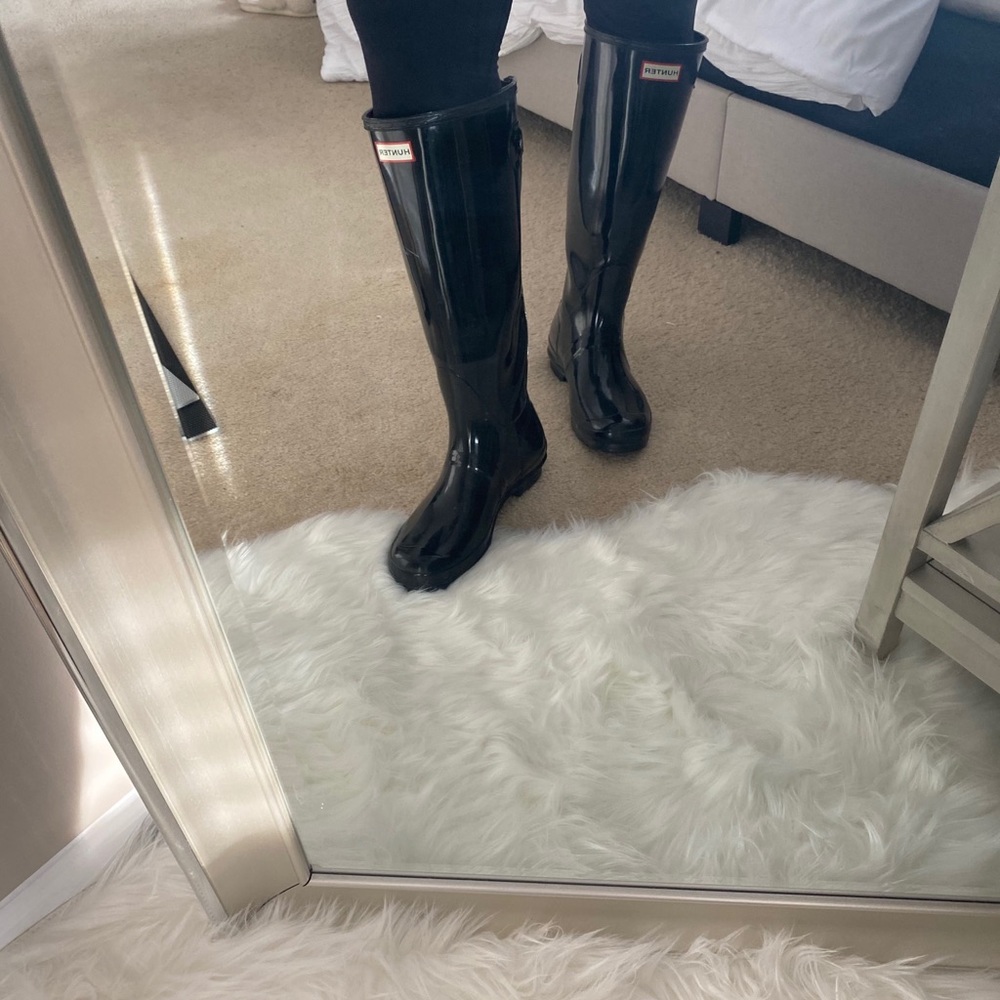 Tall gloss black Hunter boots